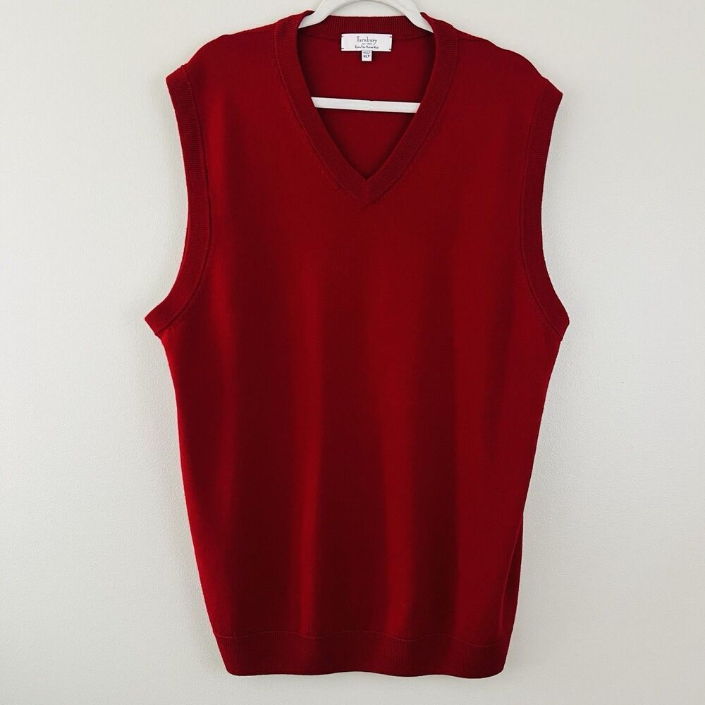 Turnbury Red Extra Fine Merino Wool Sweater Vest Mens XLT Preppy Collegiate